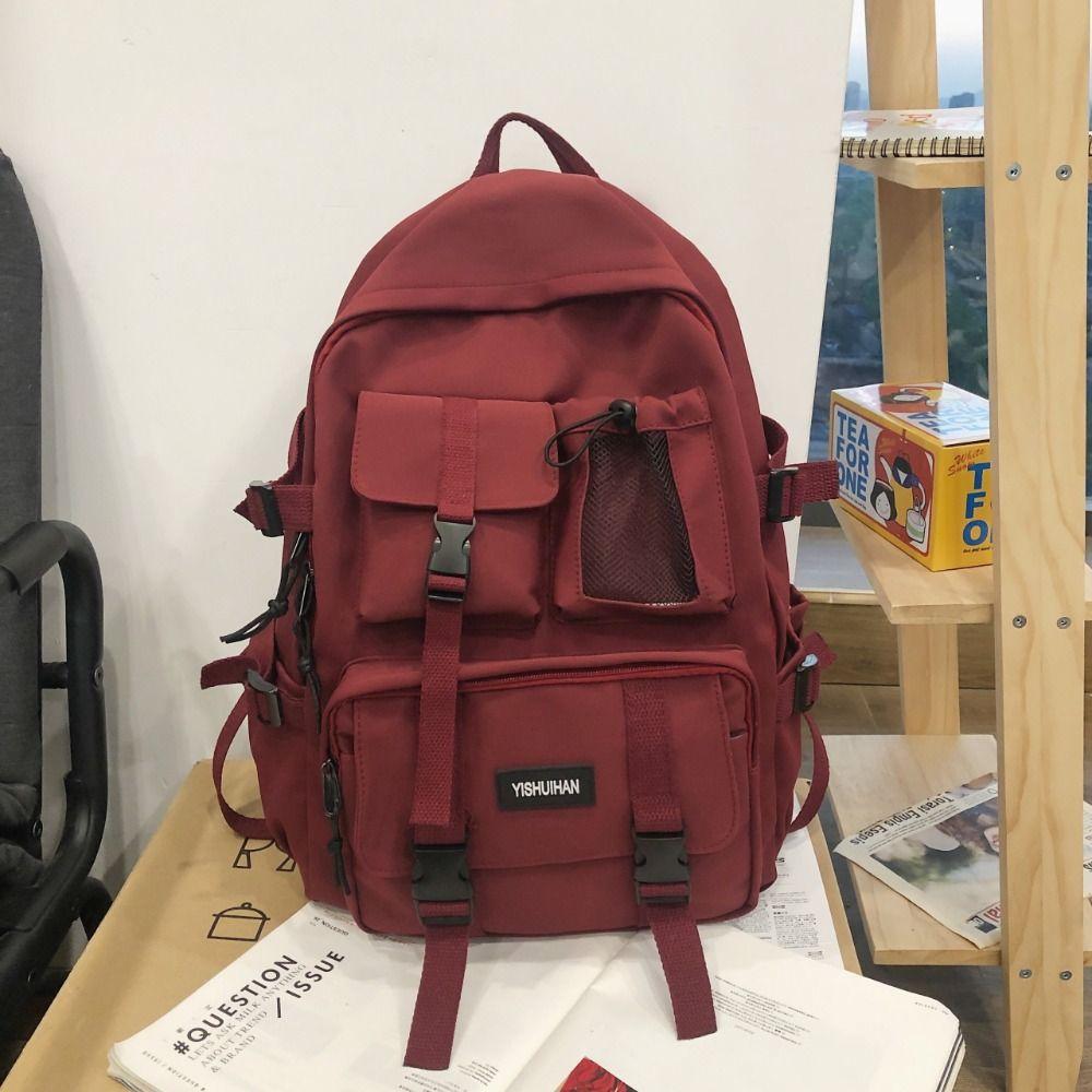 Сумка на плечо в корейском стиле, нейлоновый школьный рюкзак, простой студенческий рюкзак, студенческий Red-No Pendant