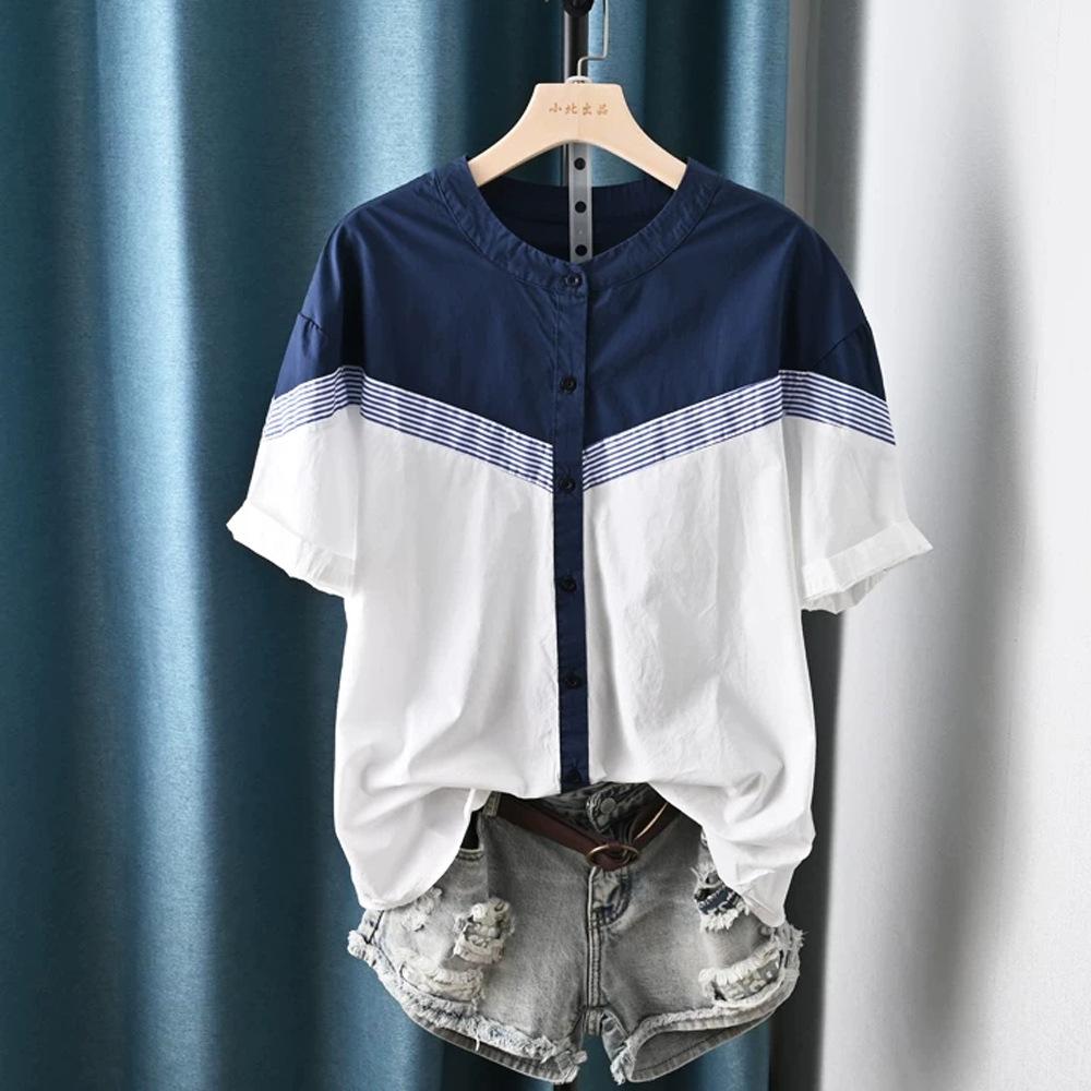 Contrast Color Stitching Stand-up Collar Striped Shirt Women s Design Sense Short-sleeved Spring and Summer Loose Casual Temperament Short-sleeved Top One size
Contrast Color Stitching Stand-up Collar Striped Shirt Women s Design Sense Short-sleeved Spring and Summer Loose Casual Temperament Short-sleeved Top One size