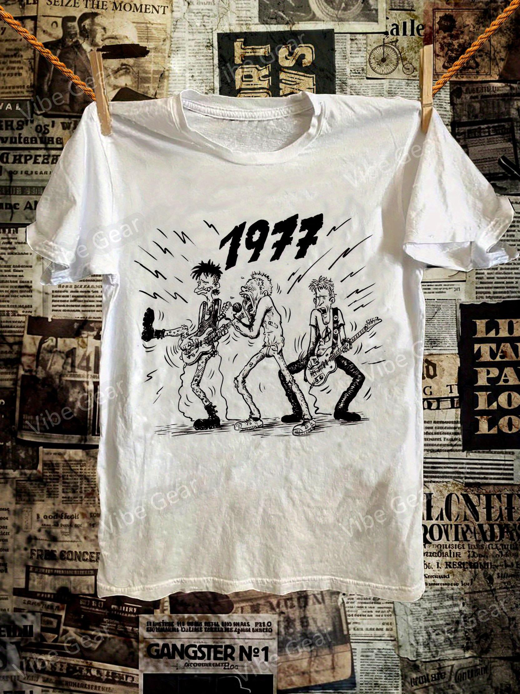 Men s 1977 Punk Rebellion Graphic T-Shirt with Retro Poster Girl Art & Vintage Punk Logo Print - Durable Casual Round Neck Tee for Music Festivals S
Men s 1977 Punk Rebellion Graphic T-Shirt with Retro Poster Girl Art & Vintage Punk Logo Print - Durable Casual Round Neck Tee for Music Festivals S