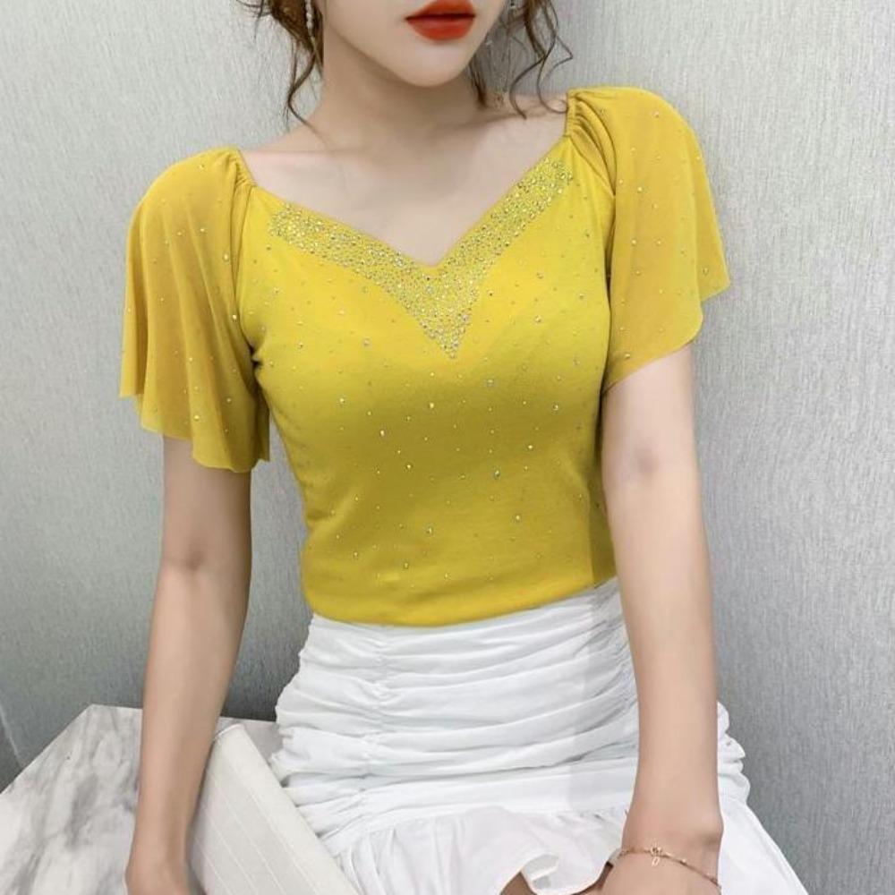 New Summer Hot Diamond Slim T-shirt for Women Short-sleeved Mesh Spliced v-neck Top S красный
New Summer Hot Diamond Slim T-shirt for Women Short-sleeved Mesh Spliced v-neck Top S красный