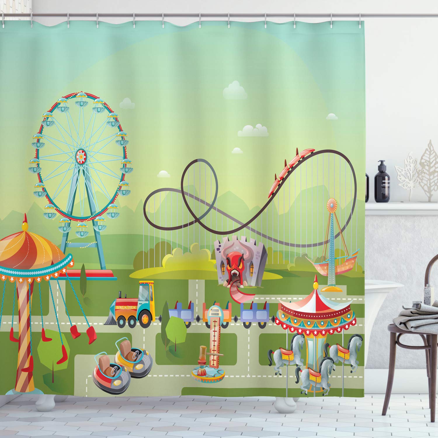 Cartoon Ferris Wheel Theme Shower Curtain,Cartoon Hot Air Balloon Ferris Wheel Print Bathroom Curtain Waterproof Cloth with Hook W90xH180cm(35x70 in)
Cartoon Ferris Wheel Theme Shower Curtain,Cartoon Hot Air Balloon Ferris Wheel Print Bathroom Curtain Waterproof Cloth with Hook W90xH180cm(35x70 in)