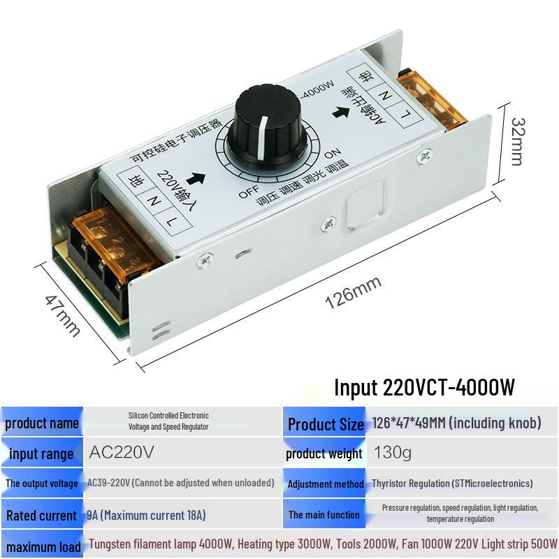 220V AC Motor Stepless SCR Voltage Regulator & Speed Controller PW4000W
220V AC Motor Stepless SCR Voltage Regulator & Speed Controller PW4000W
