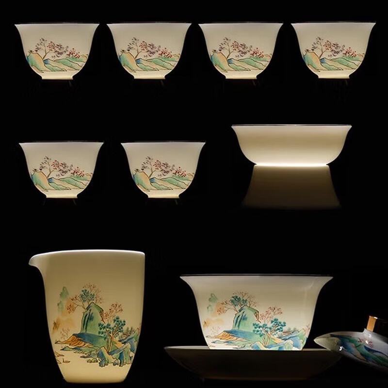 Gold Inlaid Jade Green Mountains Porcelain Gongfu Tea Set
Gold Inlaid Jade Green Mountains Porcelain Gongfu Tea Set