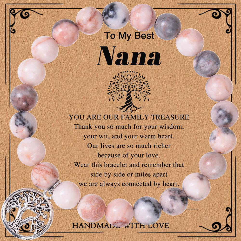 Nana Pink Zebra Stone Tree of Life Bracelet with Pendant - Natural Stone Gift for Grandma Grandma Card
Nana Pink Zebra Stone Tree of Life Bracelet with Pendant - Natural Stone Gift for Grandma Grandma Card
