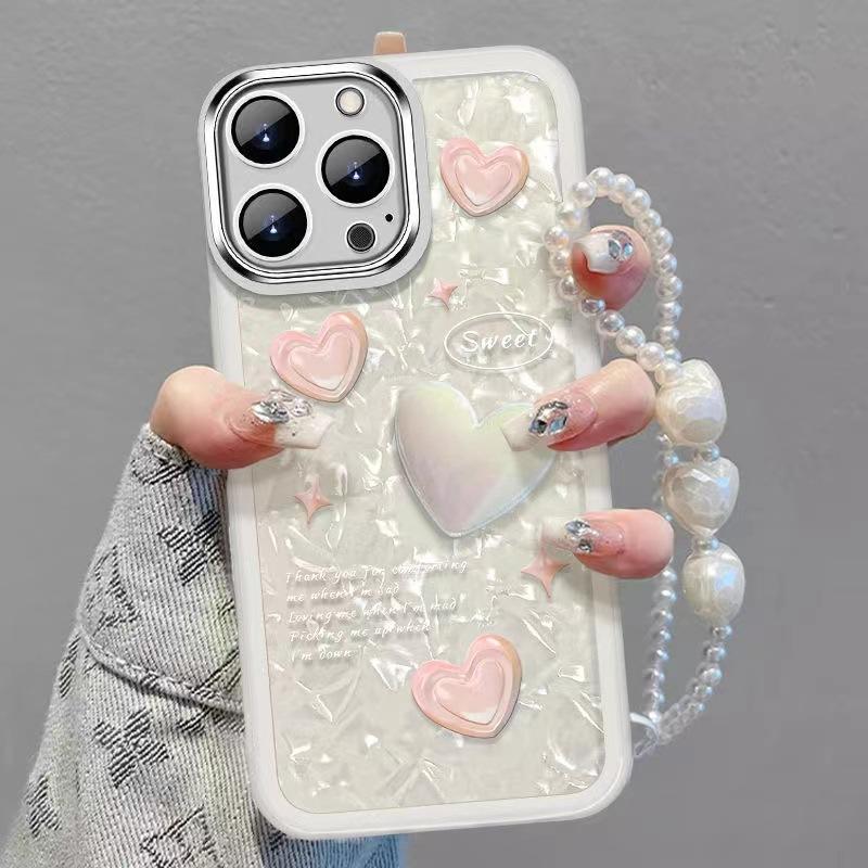 For iPhone 13 Pro Cell Phone Cover Heart Decor TPU Phone Case Anti-Scratch Shell with Hand Strap A
For iPhone 13 Pro Cell Phone Cover Heart Decor TPU Phone Case Anti-Scratch Shell with Hand Strap A