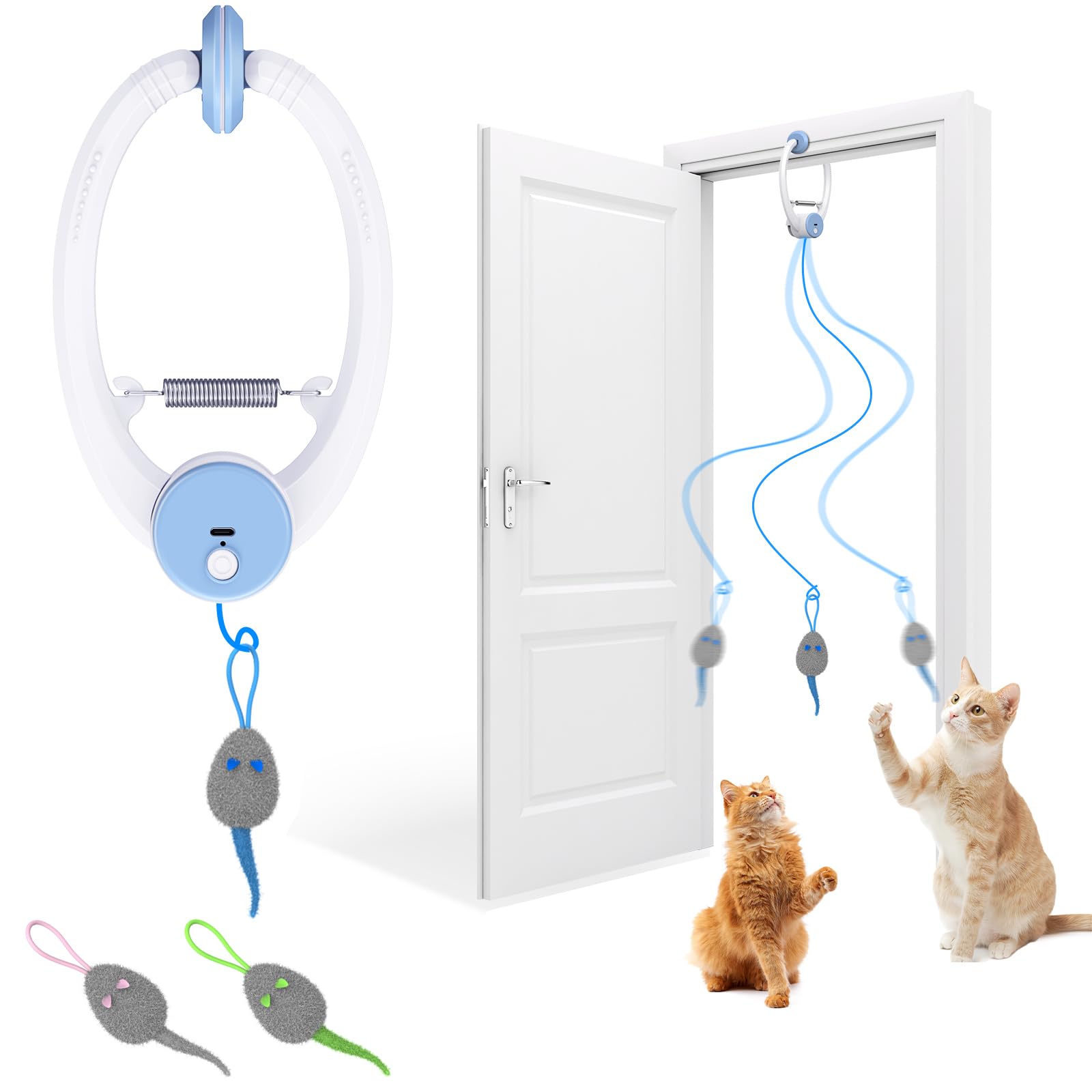 Door Hanging Auto-Rebound Cat Toy, Retractable Kitten Teaser with 3 Catnip Mice, Interactive Pet Play Toy for Indoor Cats - Whit белый
Door Hanging Auto-Rebound Cat Toy, Retractable Kitten Teaser with 3 Catnip Mice, Interactive Pet Play Toy for Indoor Cats - Whit белый