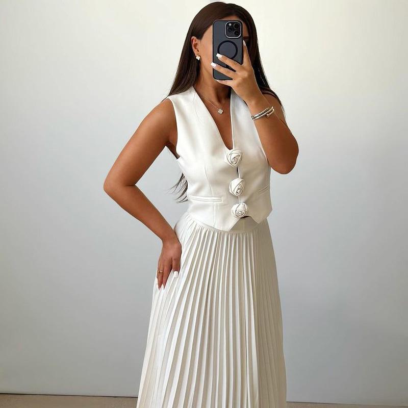 European & American Women s Sleeveless Vest and Pleated Long Sleeve Two-Piece Summer Set S
European & American Women s Sleeveless Vest and Pleated Long Sleeve Two-Piece Summer Set S