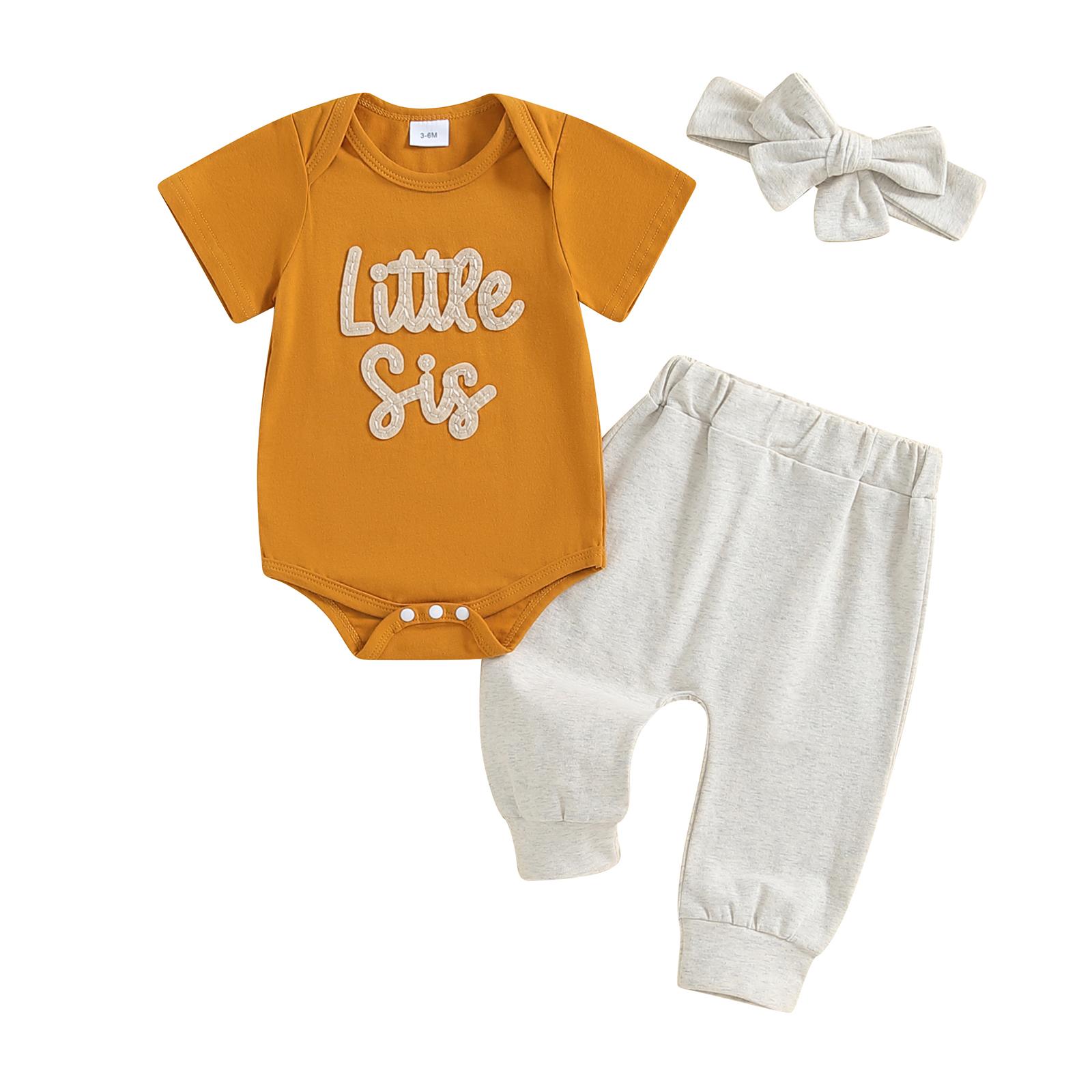 Летние наряды для девочек с вышитыми буквами, комбинезон с короткими рукавами, длинные штаны, повязка на голову, комплект из 3 предметов одежды 0-3M жёлтый
Летние наряды для девочек с вышитыми буквами, комбинезон с короткими рукавами, длинные штаны, повязка на голову, комплект из 3 предметов одежды 0-3M жёлтый