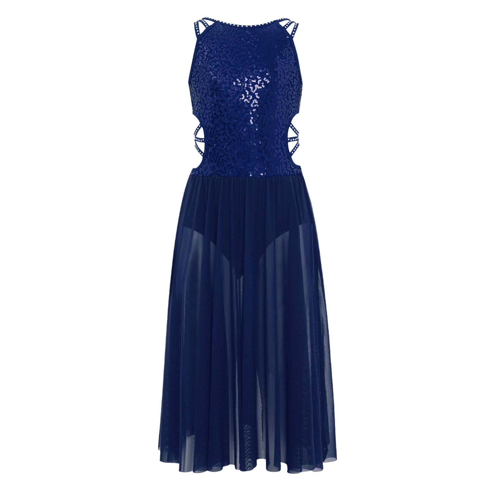 Дівчаче сценічне плаття Блискучі паєтки Стрази На бретелях Виріз на талії Розріз збоку Сітчастий танцювальний одяг 15-16 Years темно-синього кольору
Дівчаче сценічне плаття Блискучі паєтки Стрази На бретелях Виріз на талії Розріз збоку Сітчастий танцювальний одяг 15-16 Years темно-синього кольору