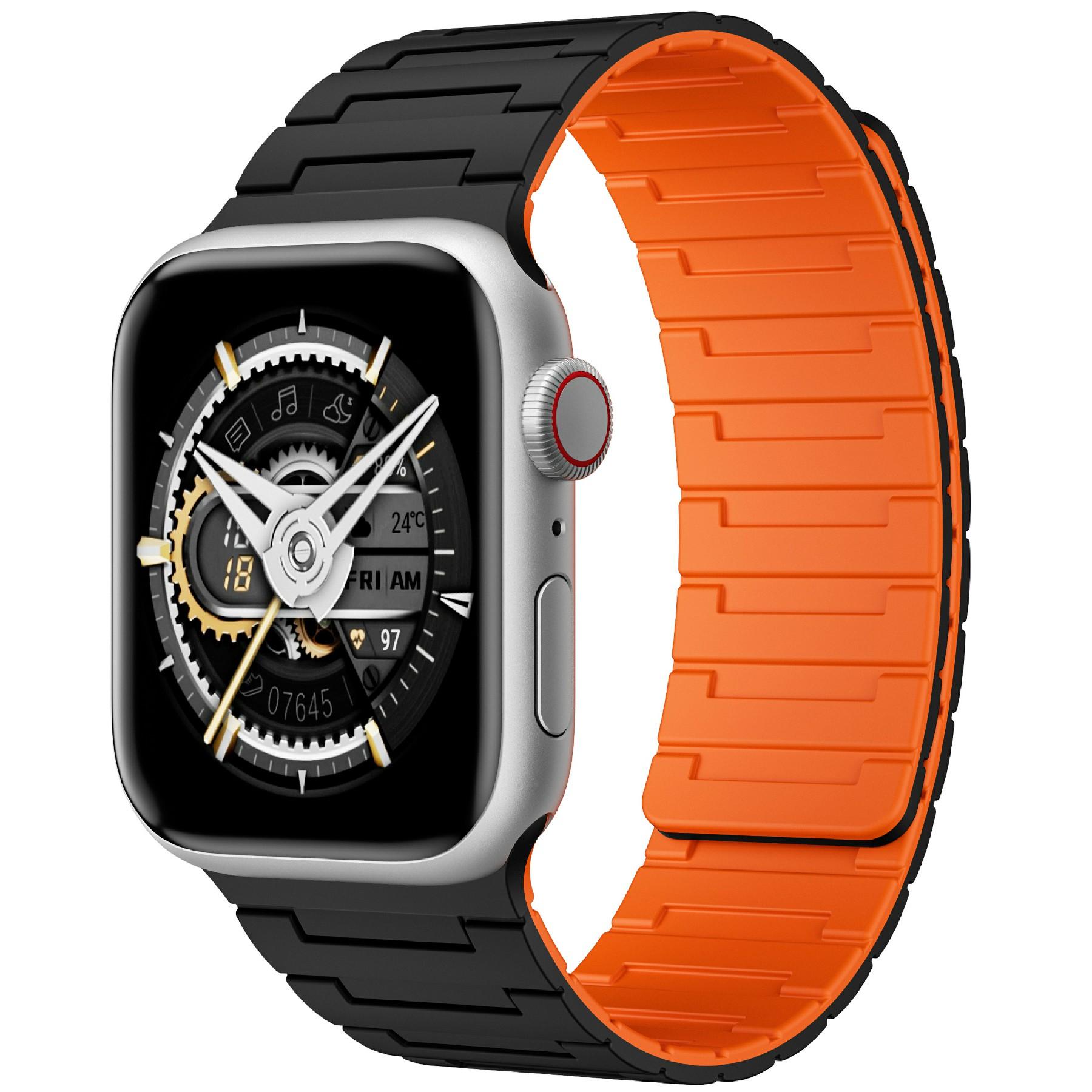 For Apple Watch 10 46mm/Ultra 2/Ultra 49mm/9 8 7 45mm/SE (2023) SE (2022) SE 6 5 4 44mm/3 2 1 42mm Magnetic Silicone Watch Strap Black+Orange
For Apple Watch 10 46mm/Ultra 2/Ultra 49mm/9 8 7 45mm/SE (2023) SE (2022) SE 6 5 4 44mm/3 2 1 42mm Magnetic Silicone Watch Strap Black+Orange