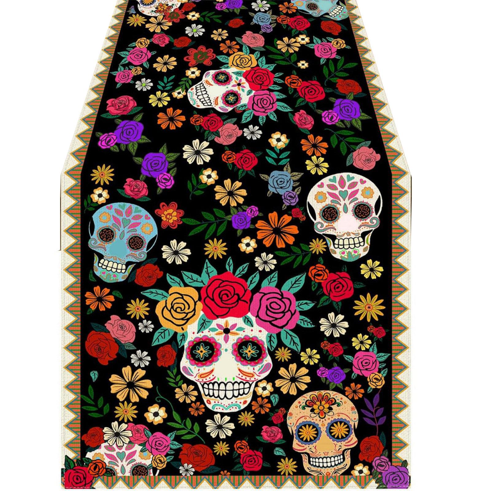 Day of the Dead Table Runner with Skull and Ethnic Floral Patterns Decorative Table Cloth for Holiday and Festive Occasions 33x183cm One Size
Day of the Dead Table Runner with Skull and Ethnic Floral Patterns Decorative Table Cloth for Holiday and Festive Occasions 33x183cm One Size