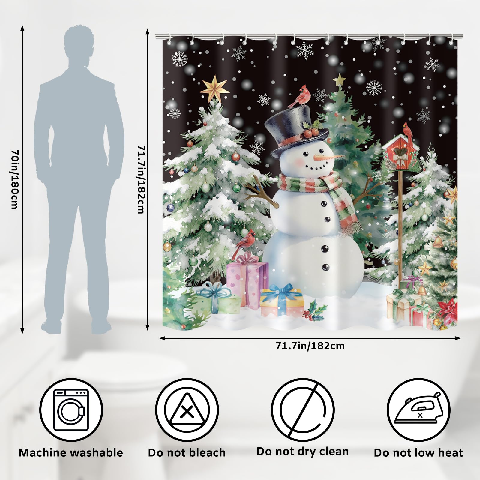 VIKAMA Nordic Watercolour Christmas Snowman Shower Curtain Waterproof Bathroom Curtain Bathroom Decorative Divider Curtain 90X180C(3X5.9FT)
VIKAMA Nordic Watercolour Christmas Snowman Shower Curtain Waterproof Bathroom Curtain Bathroom Decorative Divider Curtain 90X180C(3X5.9FT)