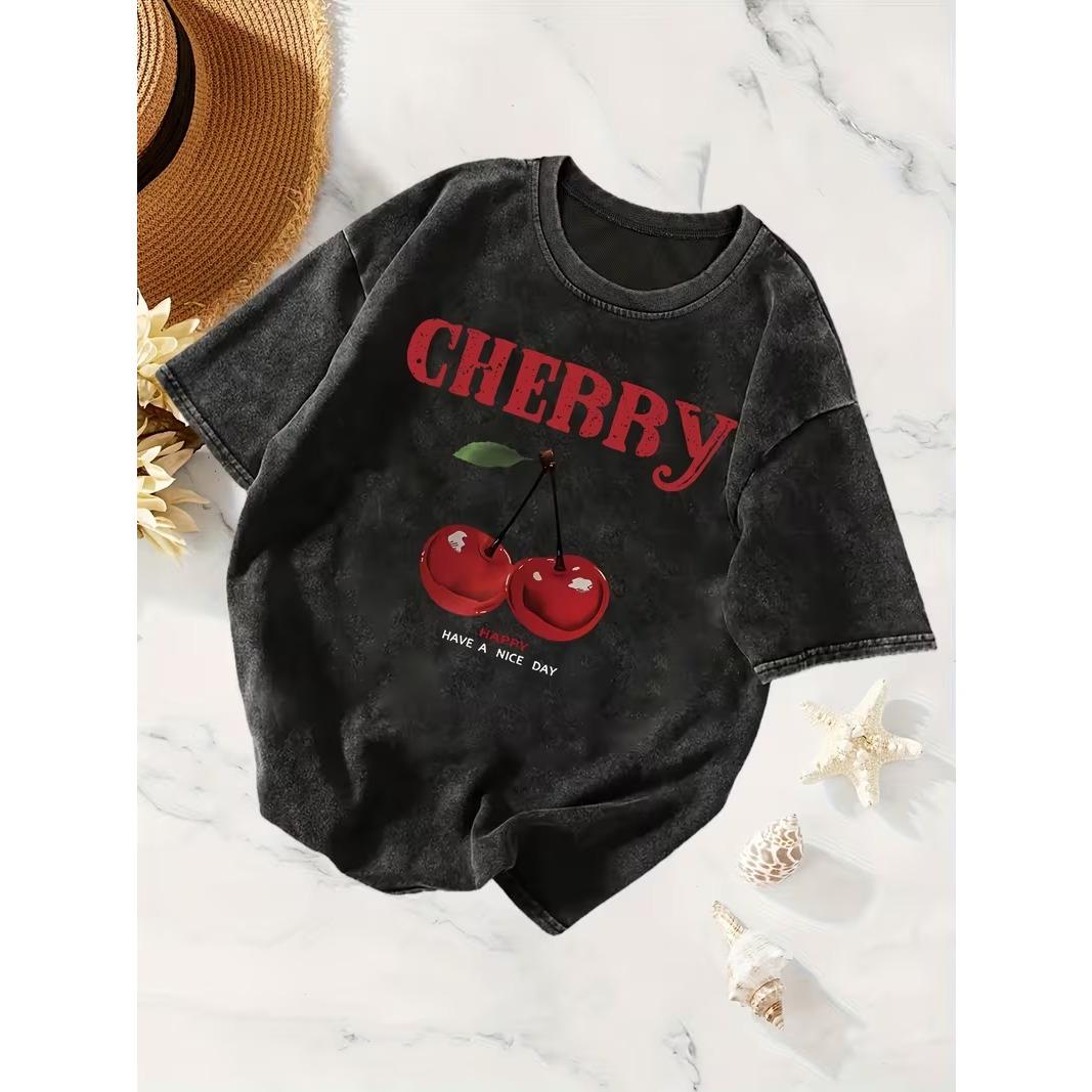 Red Cherry Printed Tshirt Ladies Daily Casual Round Neck Tshirt Washed Tshirt Unisex Summer Streetwear S
Red Cherry Printed Tshirt Ladies Daily Casual Round Neck Tshirt Washed Tshirt Unisex Summer Streetwear S