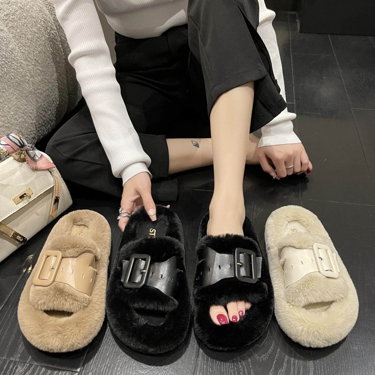Belt buckle decorative fluffy slippers women s autumn and winter new outer wear casual flat-bottomed home plush slippers 35
Belt buckle decorative fluffy slippers women s autumn and winter new outer wear casual flat-bottomed home plush slippers 35