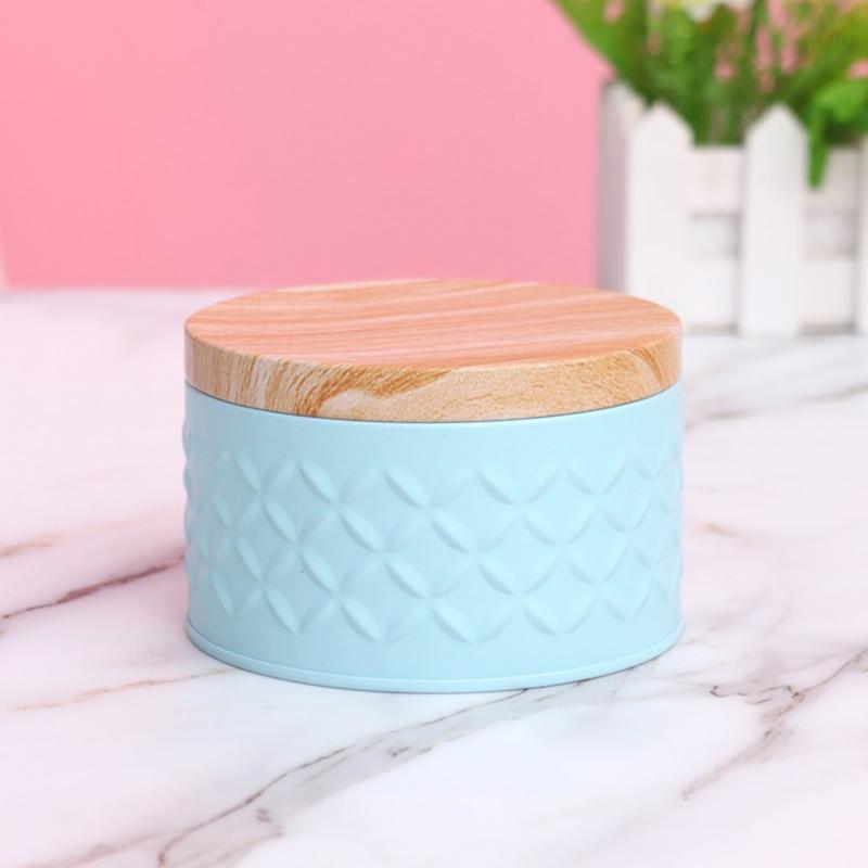 Высококачественные жестяные коробки с текстурой дерева, прочная металлическая коробка для хранения, банки для кофе и чая, контейнер для конфет, большая вместимость, домашний органайзер синий