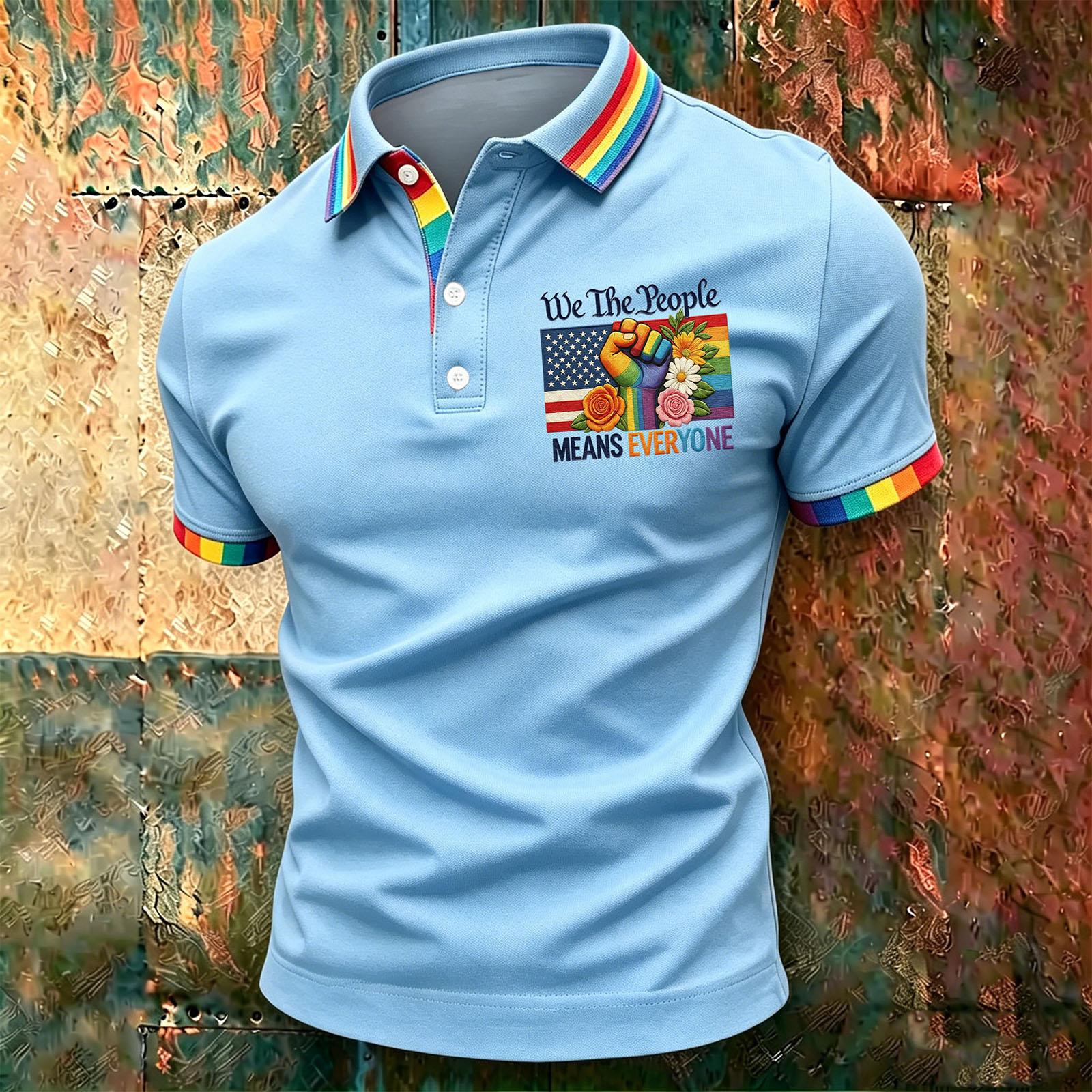 Short Sleeve Polo Shirt with Embroidered Front Graphic Rainbow Trim Classic Fit Button Placket Soft Fabric Comfortable Wear S
Short Sleeve Polo Shirt with Embroidered Front Graphic Rainbow Trim Classic Fit Button Placket Soft Fabric Comfortable Wear S