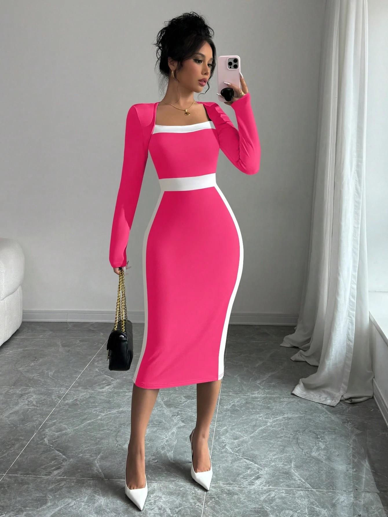 New European and American women s clothing splicing contrasting color medium and long dress sexy hip-wrapped long-sleeved dress XL рожевий червоний колір
New European and American women s clothing splicing contrasting color medium and long dress sexy hip-wrapped long-sleeved dress XL рожевий червоний колір