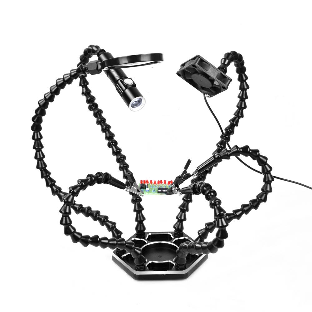 6-Arm Soldering Helping Hands Station with LED Lamp/Fan Flexible Arms Magnifier USB Powered For PCB DIY Repair
6-Arm Soldering Helping Hands Station with LED Lamp/Fan Flexible Arms Magnifier USB Powered For PCB DIY Repair
