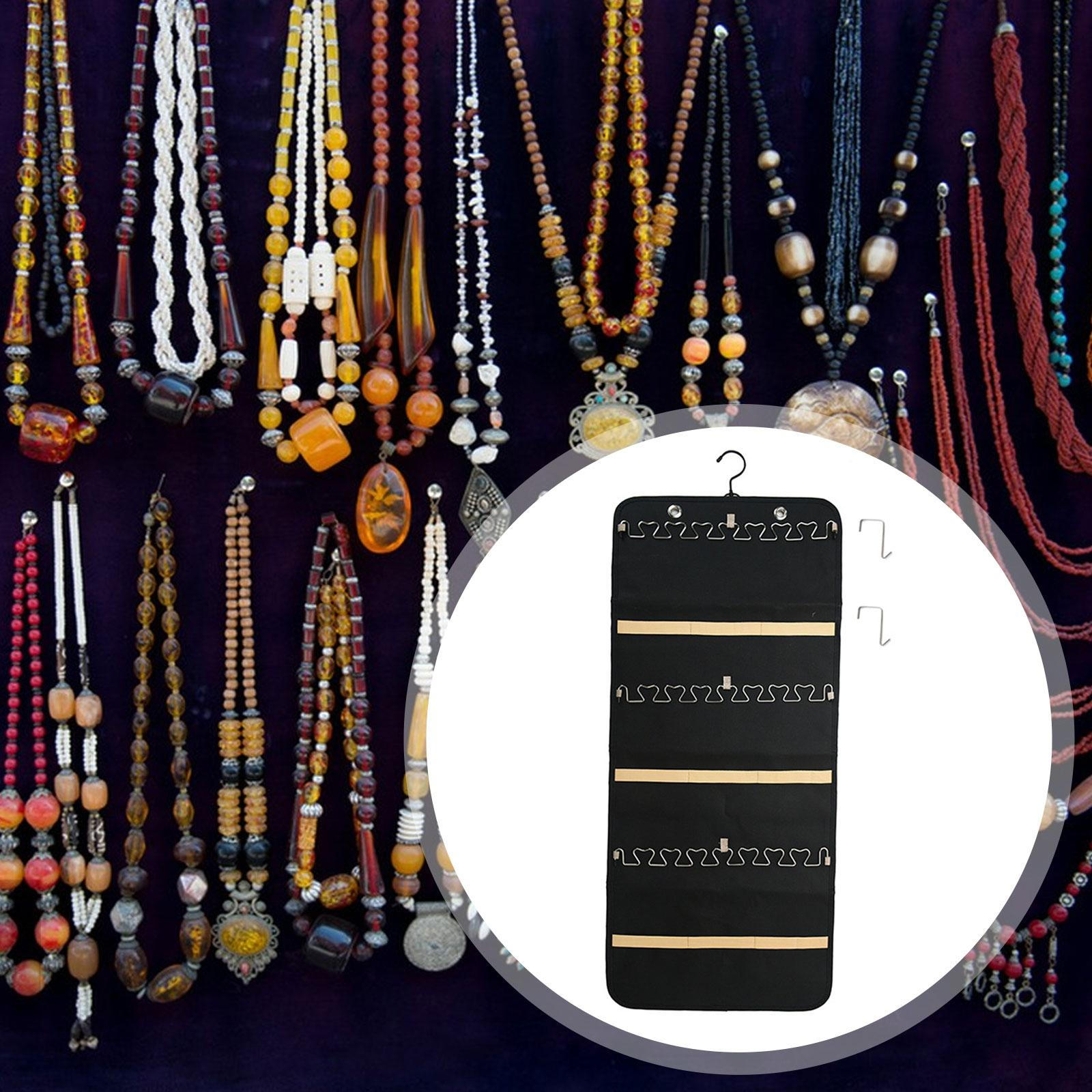 Double Sided Hanging Jewelry Organizer with Metal Hooks Roll for Rings Black
Double Sided Hanging Jewelry Organizer with Metal Hooks Roll for Rings Black