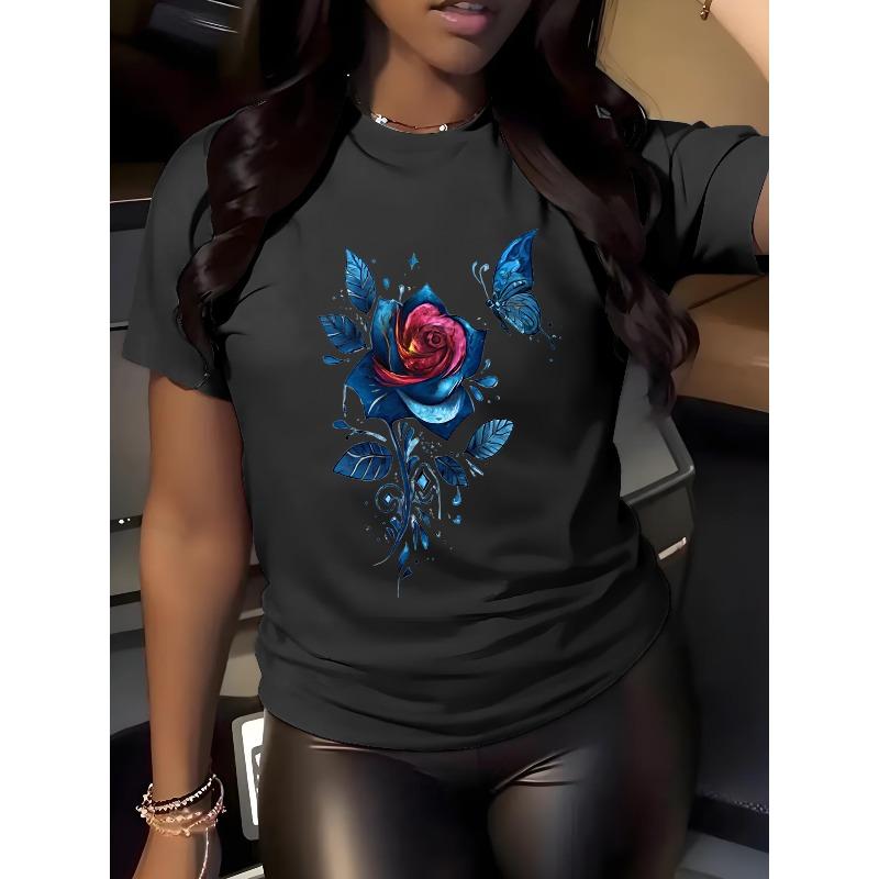 European Size Women S Casual Short-sleeved Crew Neck T-shirt | Featuring Rose and Butterfly Print, Comfortable All Seasons, Versatile Top, Loose Fit 4XL чорний
European Size Women S Casual Short-sleeved Crew Neck T-shirt | Featuring Rose and Butterfly Print, Comfortable All Seasons, Versatile Top, Loose Fit 4XL чорний