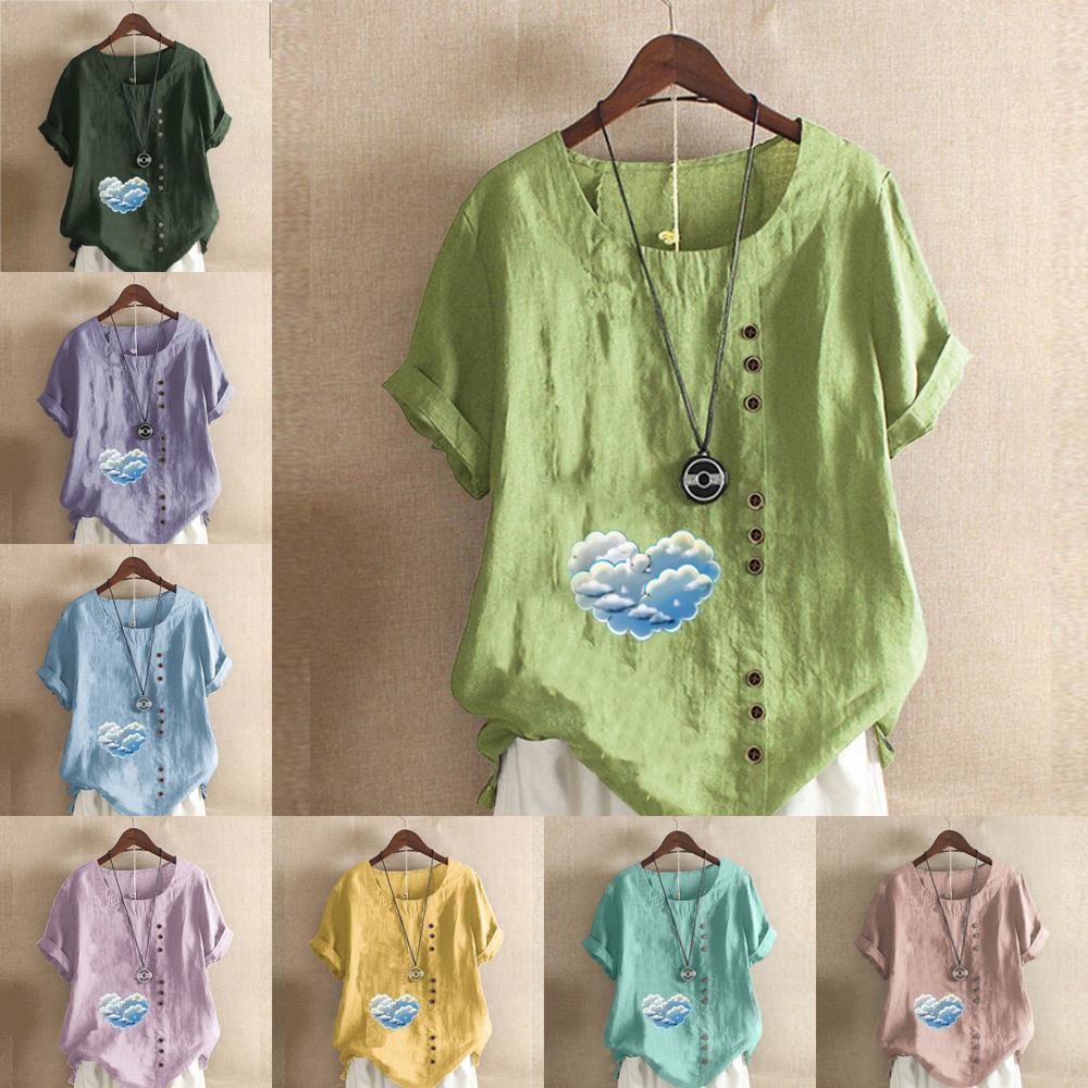 Women s Fashion Round Neck Short Sleeve T-shirt Casual Cotton Linen Graphic Shirt Leisure Loose Cloud Heart Prined Summer Blouse Tops
Women s Fashion Round Neck Short Sleeve T-shirt Casual Cotton Linen Graphic Shirt Leisure Loose Cloud Heart Prined Summer Blouse Tops