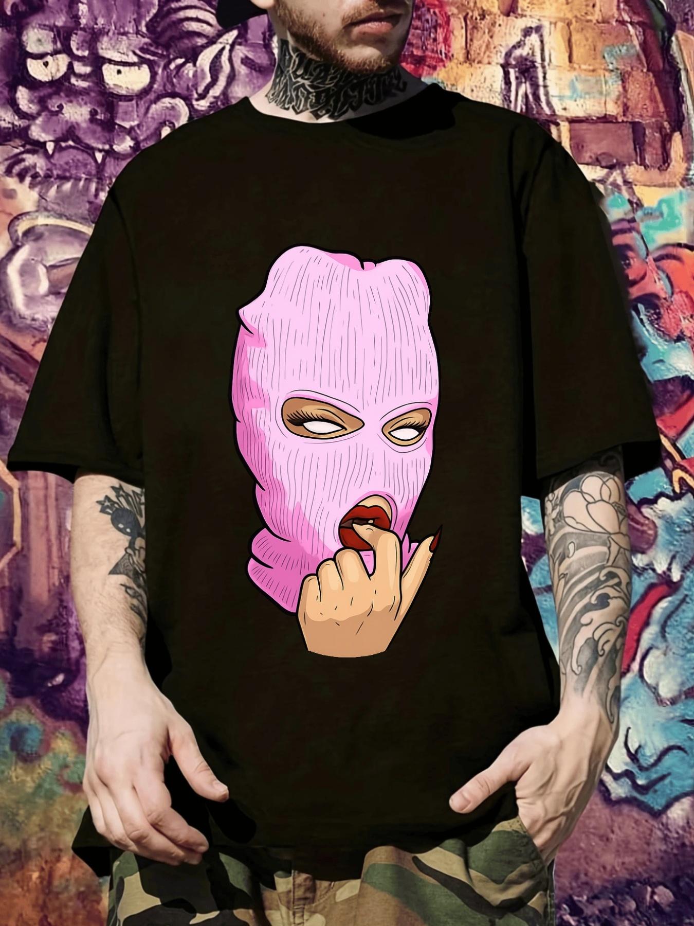 Black Graphic T-shirt with Pink Hooded Mask Cartoon Print - Casual Short Sleeve Round Neck Summer Tee XL
Black Graphic T-shirt with Pink Hooded Mask Cartoon Print - Casual Short Sleeve Round Neck Summer Tee XL