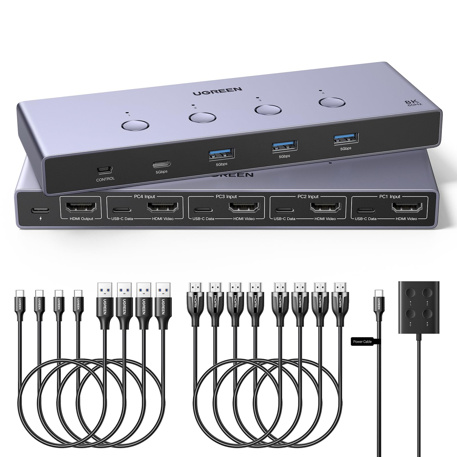 UGREEN HDMI KVM Switch for 4 Computers with Ports Aluminum KVM Switch 4 Input 1 Output Supports 1 Shared 4 HDMI 4 USB Desktop Controller Included
UGREEN HDMI KVM Switch for 4 Computers with Ports Aluminum KVM Switch 4 Input 1 Output Supports 1 Shared 4 HDMI 4 USB Desktop Controller Included