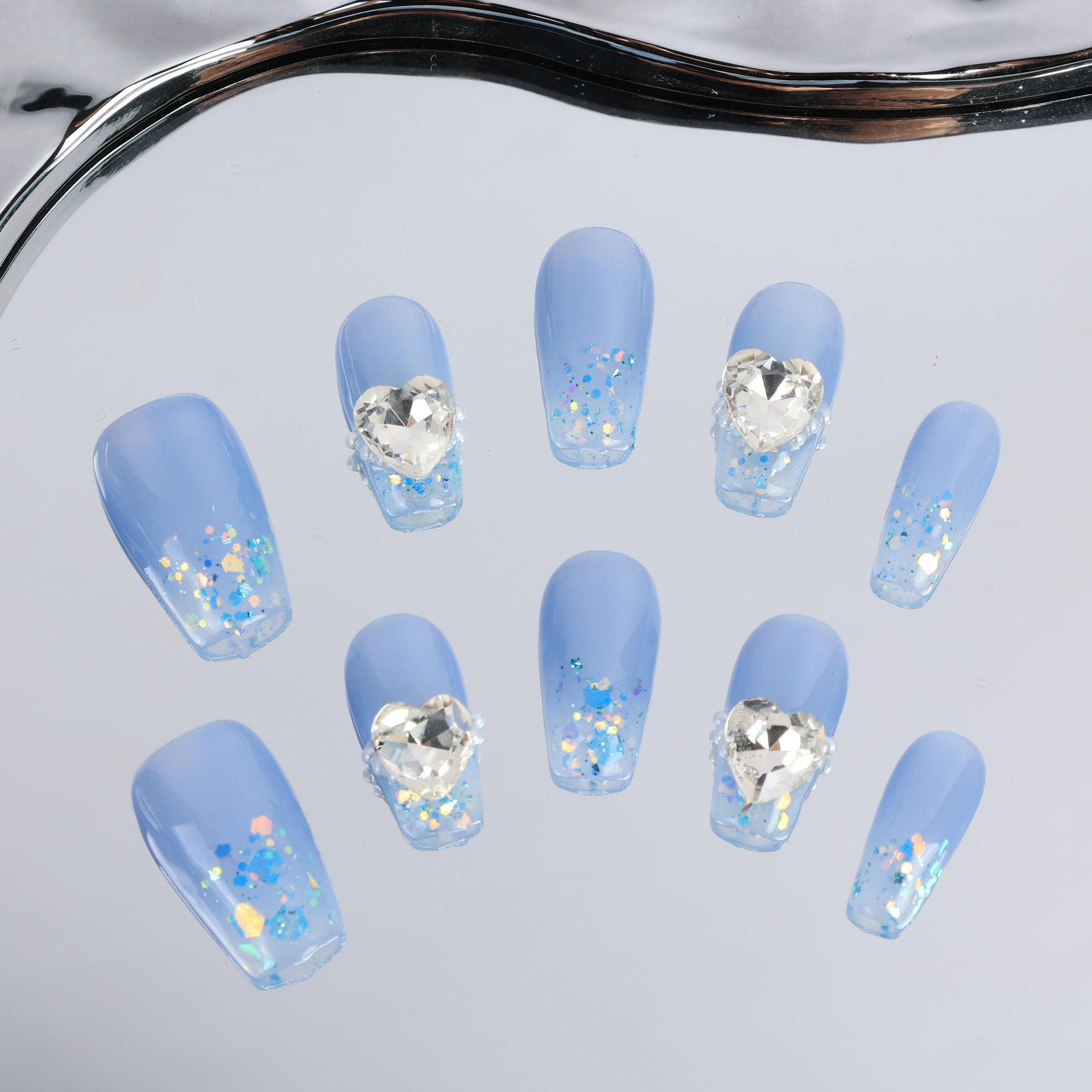 East China Sea Handmade Ice Blue Gradient Wearable Nails with Rhinestones - Medium Length Small
East China Sea Handmade Ice Blue Gradient Wearable Nails with Rhinestones - Medium Length Small