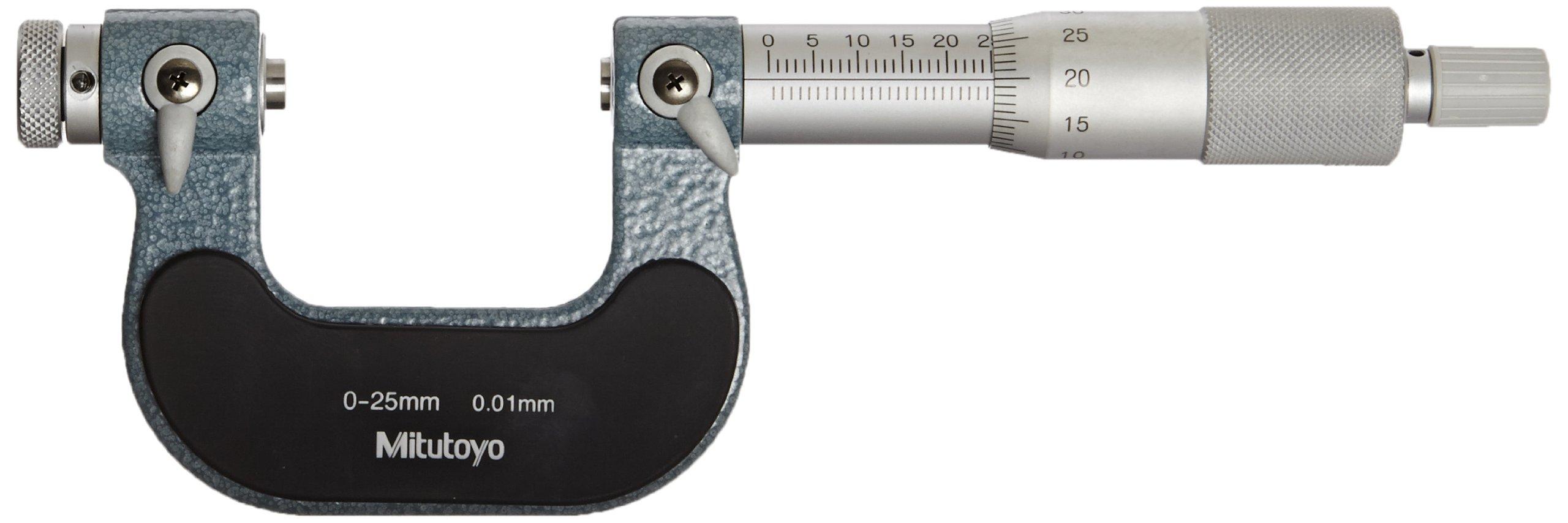 Mitutoyo 126-125 Screw Thread Micrometer, Interchangeable Anvil-Spindle Tip, Ratchet Stop, 0-25mm Range, 0.01mm Graduation, +/-0.004mm Accuracy
Mitutoyo 126-125 Screw Thread Micrometer, Interchangeable Anvil-Spindle Tip, Ratchet Stop, 0-25mm Range, 0.01mm Graduation, +/-0.004mm Accuracy