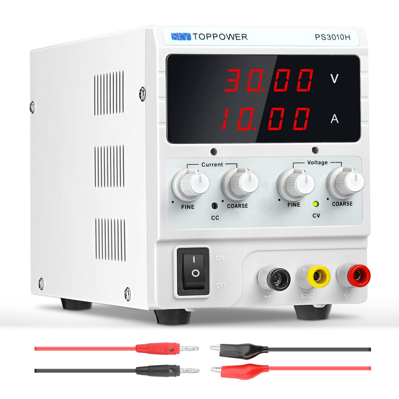 SKY TOPPOWER DC Regulated Power Supply, 30V 10A Variable Power Supply with 4-Digit Voltage and Current Display, for Testing, Repair, Research, Laborat
SKY TOPPOWER DC Regulated Power Supply, 30V 10A Variable Power Supply with 4-Digit Voltage and Current Display, for Testing, Repair, Research, Laborat