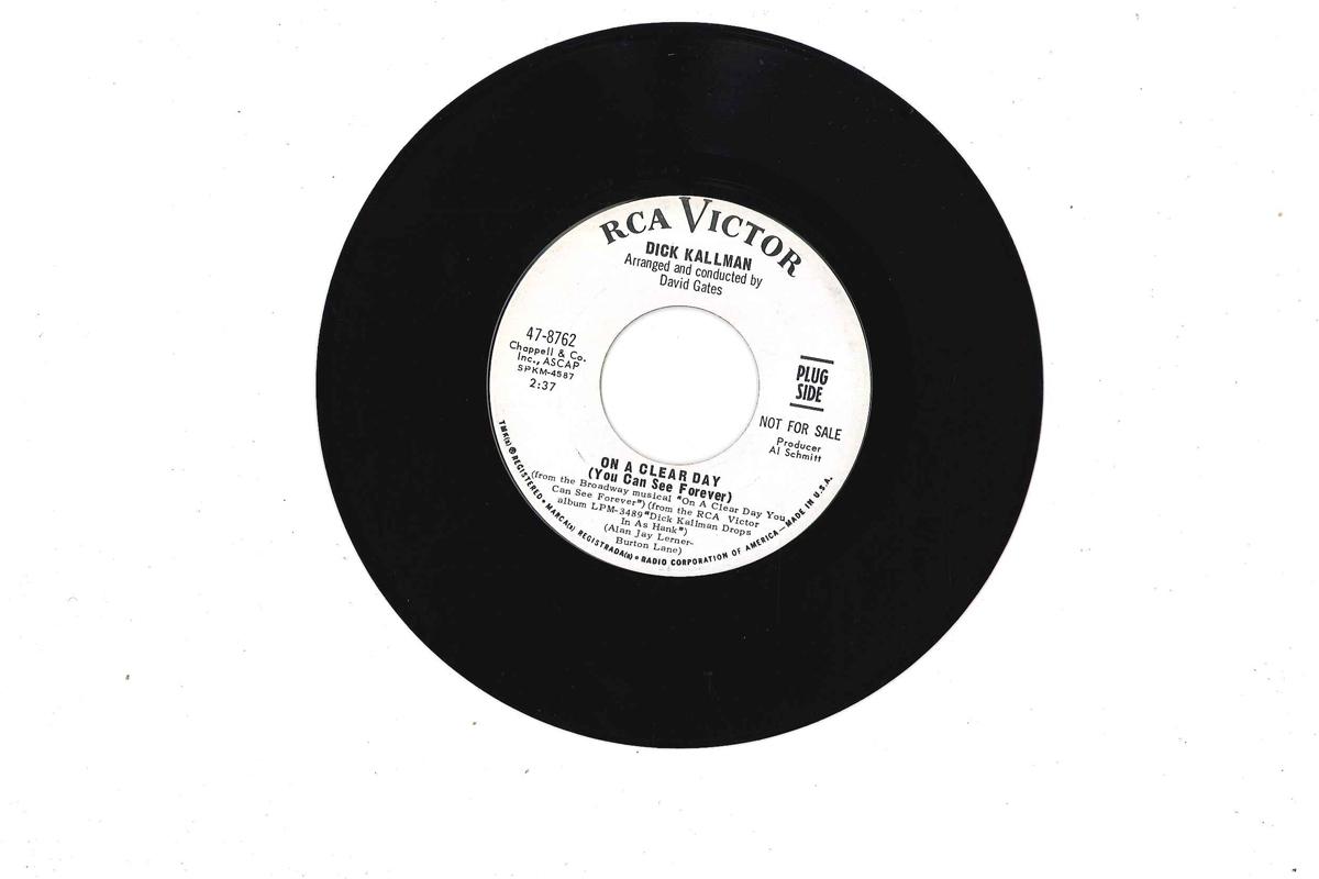 7inch Record DICK KALLMAN - On A Clear Day (You Can See Forever 478762PROMO RCA VICTOR US Pop Used
7inch Record DICK KALLMAN - On A Clear Day (You Can See Forever 478762PROMO RCA VICTOR US Pop Used