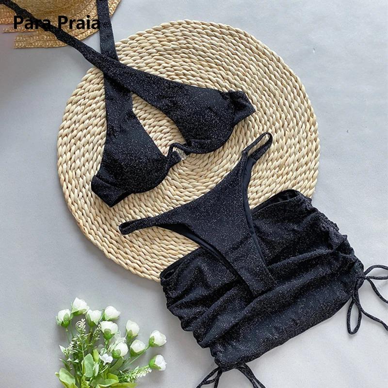 Para Praia, черные женские купальники, женский купальник, бандажный комплект из трех частей, комплект бикини с юбкой, сексуальный купальный костюм на шнуровке S чёрный
Para Praia, черные женские купальники, женский купальник, бандажный комплект из трех частей, комплект бикини с юбкой, сексуальный купальный костюм на шнуровке S чёрный