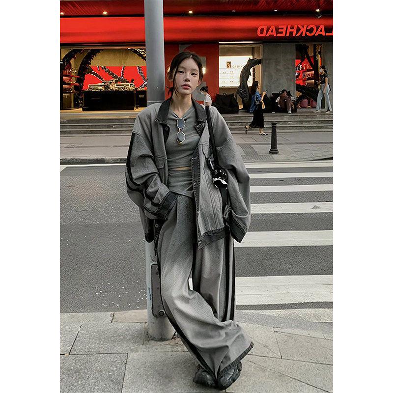 American Retro Gradient Denim Jacket & High-Waisted Wide-Leg Pants Set S
American Retro Gradient Denim Jacket & High-Waisted Wide-Leg Pants Set S