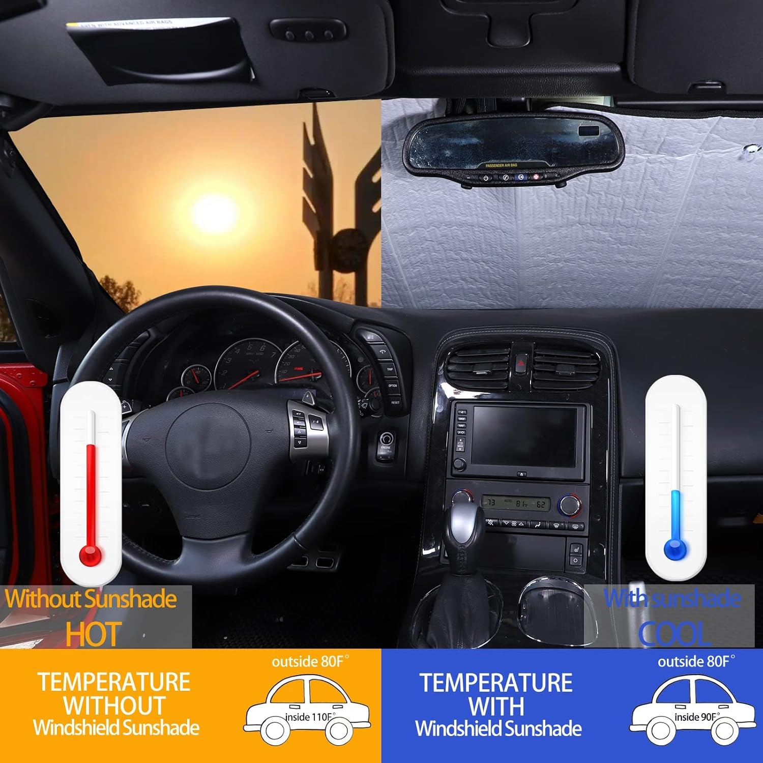 Car Windshield Sunshade UV Ray Reflector Compatible with Chevrolet Corvette C6 2005-2013 Front Window Sun Shade Shield Cover Foldable Reflective Sun
Car Windshield Sunshade UV Ray Reflector Compatible with Chevrolet Corvette C6 2005-2013 Front Window Sun Shade Shield Cover Foldable Reflective Sun