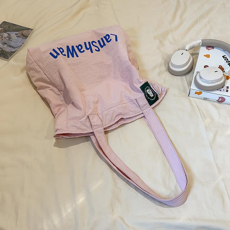 Принт в ленивом стиле, корейский стиль, конфетный цвет, осень, большая вместимость, холщовая сумка-тоут с надписью, тренд, подмышечная сумка-тоут, на плечо, женская сумка розовый