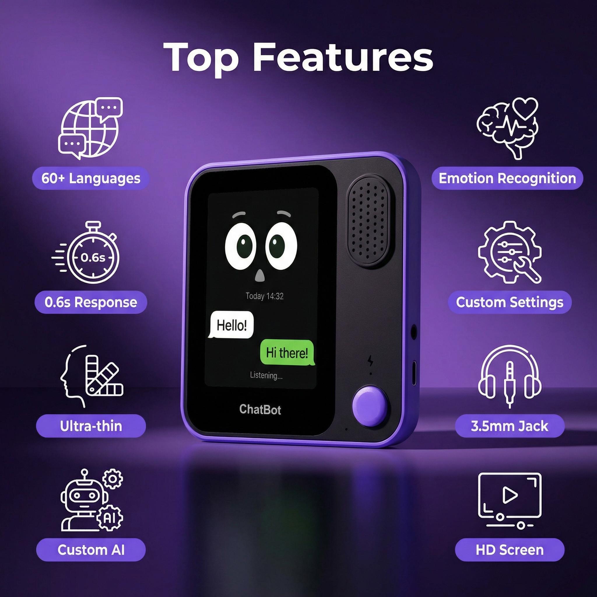 AI Voice Robot 3.5-inch HD Screen Companion AI Chatbot GPT Multilingual Emotion Recognition Privacy Protection Custom AI Agent AI toy
AI Voice Robot 3.5-inch HD Screen Companion AI Chatbot GPT Multilingual Emotion Recognition Privacy Protection Custom AI Agent AI toy