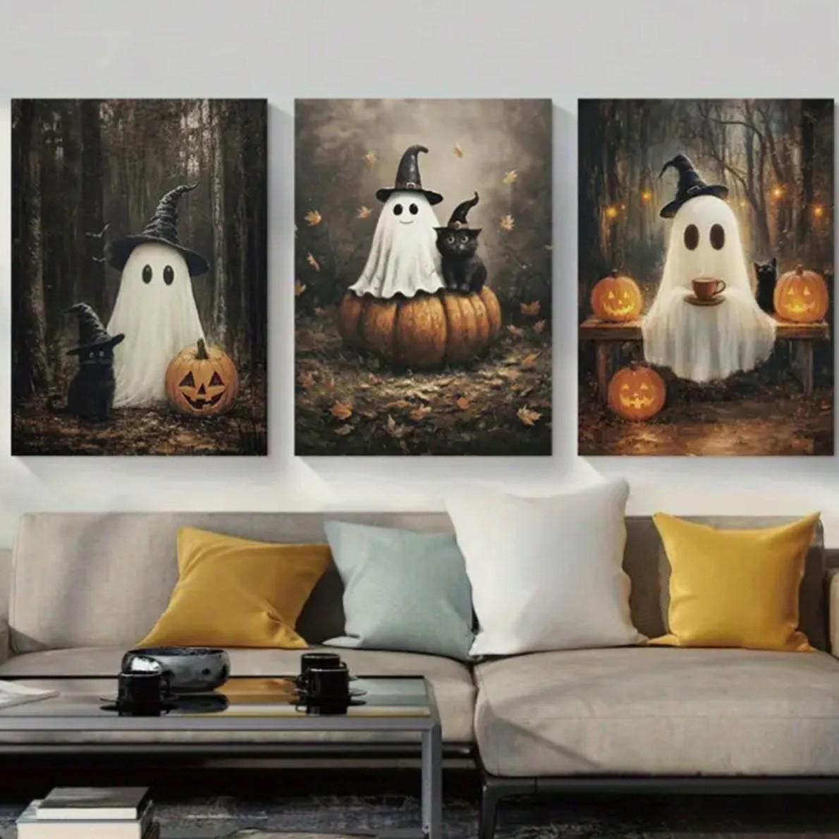Vintage Halloween Ghost Witch Poster with Pumpkin Lantern and Candle for Bedroom Decor 10x15
Vintage Halloween Ghost Witch Poster with Pumpkin Lantern and Candle for Bedroom Decor 10x15