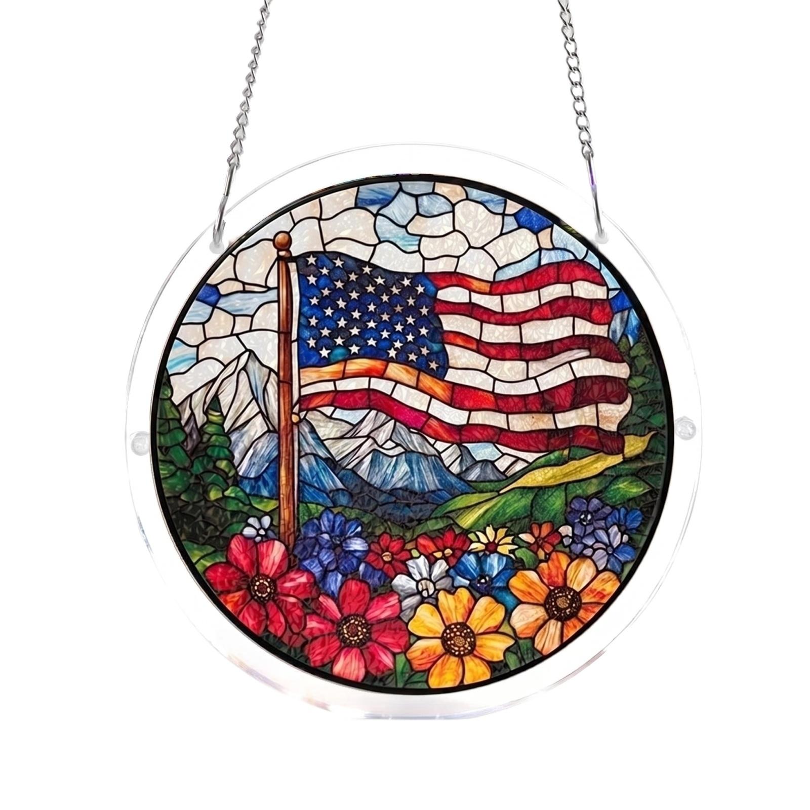Round Stained Glass Panel Hanging Suncatcher American Flag Mountain and Floral Design for Window Decoration Home Display one size
Round Stained Glass Panel Hanging Suncatcher American Flag Mountain and Floral Design for Window Decoration Home Display one size
