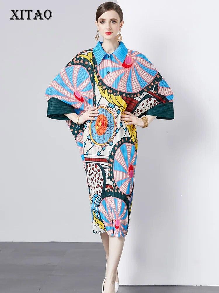 XITAO рукава «летучая мышь» с принтом, однобортные свободные женские платья с отложным воротником DMJ3994 
XITAO рукава «летучая мышь» с принтом, однобортные свободные женские платья с отложным воротником DMJ3994