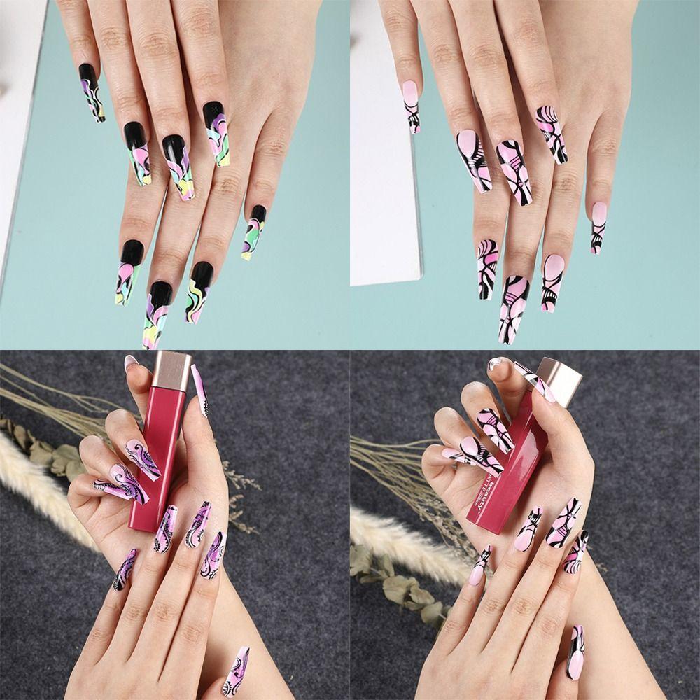 24pcs Nail Tips Full Cover Manicure Fake Nails Long Ballerina False Nails Colored Line Note Pattern
24pcs Nail Tips Full Cover Manicure Fake Nails Long Ballerina False Nails Colored Line Note Pattern
