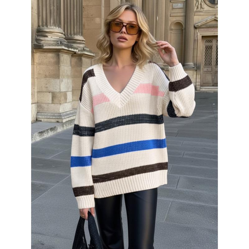 Women s Color-blocking Striped V-neck Oversized Sweater Loose Casual Knit Top S абрикосовий
Women s Color-blocking Striped V-neck Oversized Sweater Loose Casual Knit Top S абрикосовий