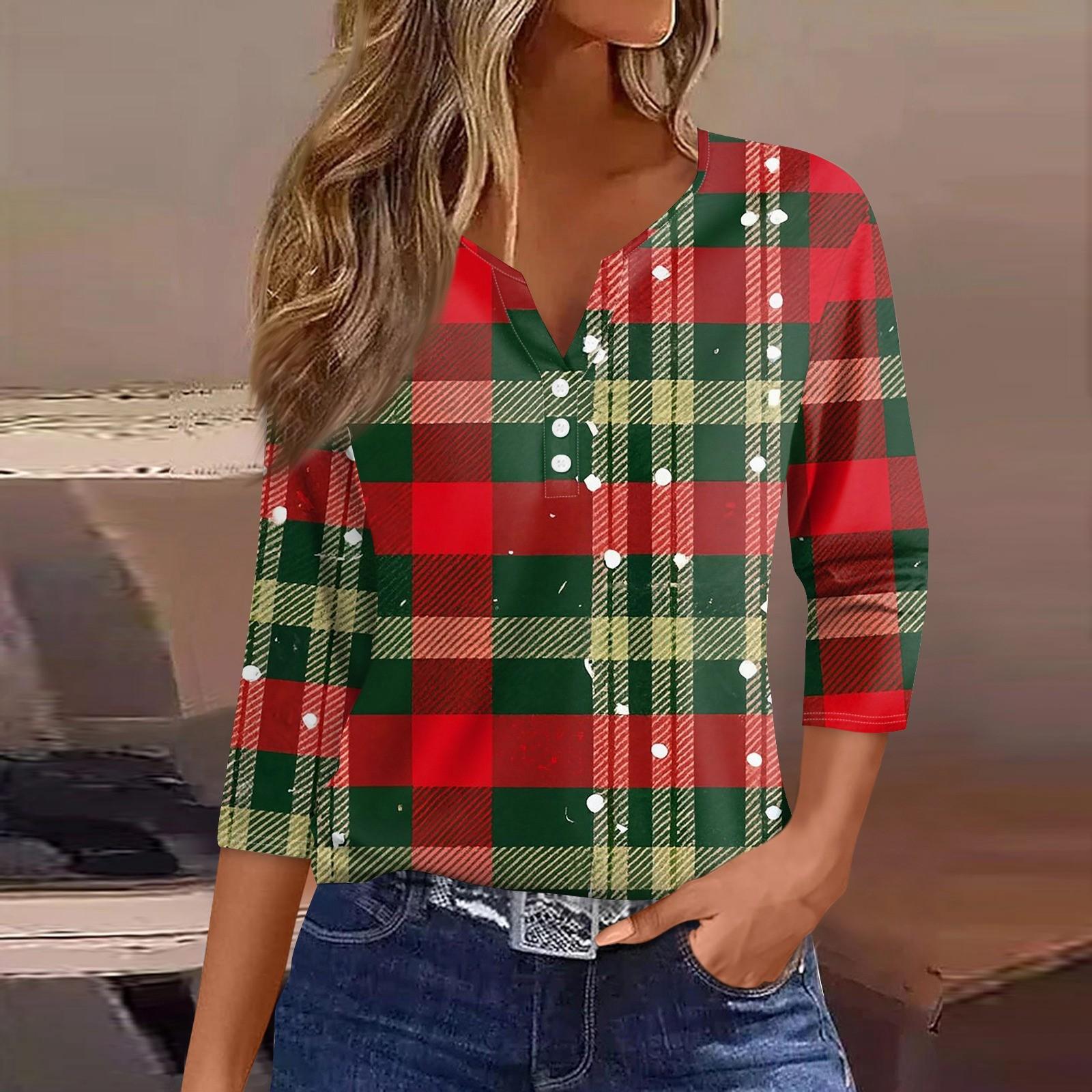 Женская футболка с рождественским принтом, на пуговицах, рукав 3/4, повседневная мода на выходные, базовый топ с V-образным вырезом XL
Женская футболка с рождественским принтом, на пуговицах, рукав 3/4, повседневная мода на выходные, базовый топ с V-образным вырезом XL