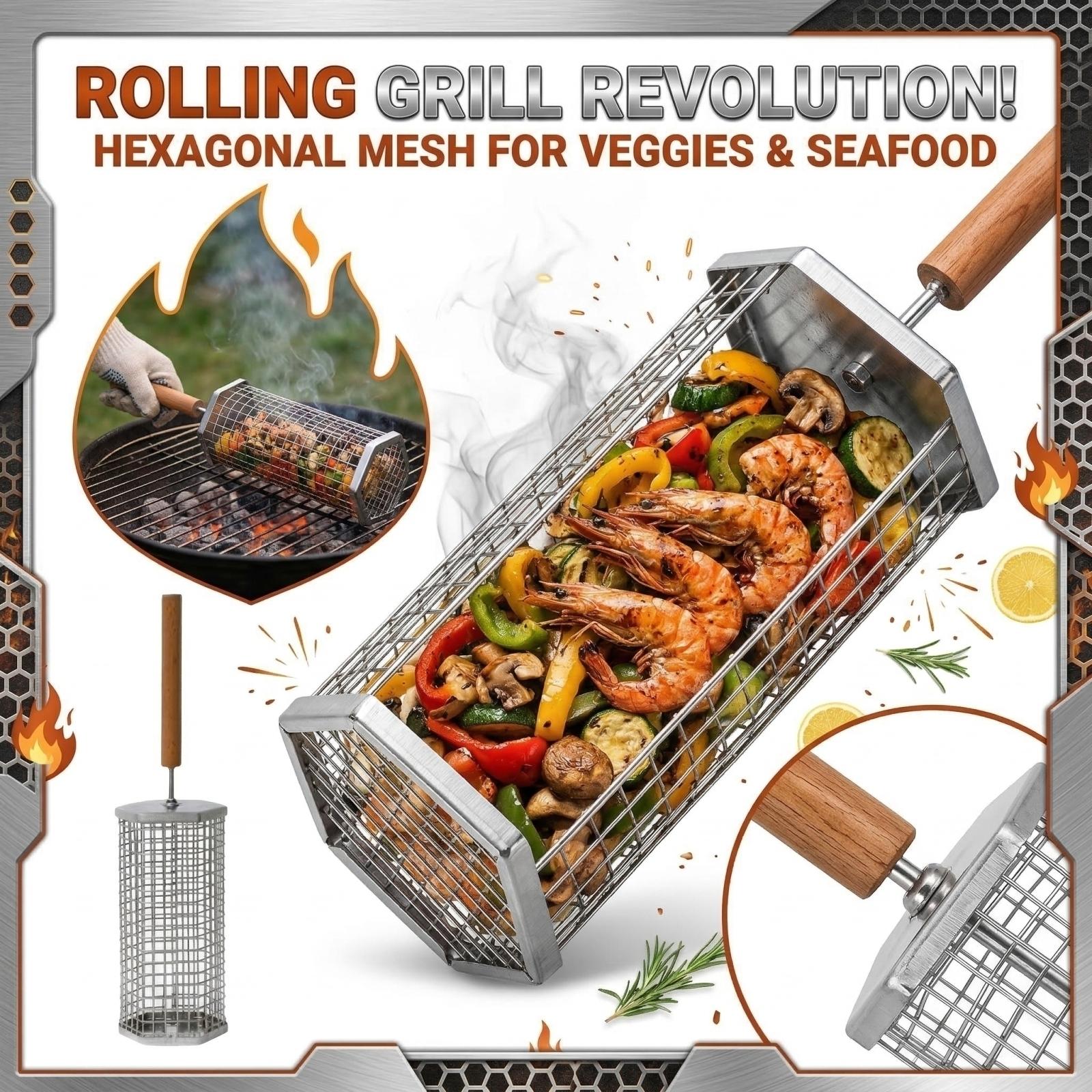 Rolling Hexagonal Barbecue Basket Suitable For Grilling Vegetables, And Seafood. Includes Various Grilling Accessories And Tools. One Size
Rolling Hexagonal Barbecue Basket Suitable For Grilling Vegetables, And Seafood. Includes Various Grilling Accessories And Tools. One Size