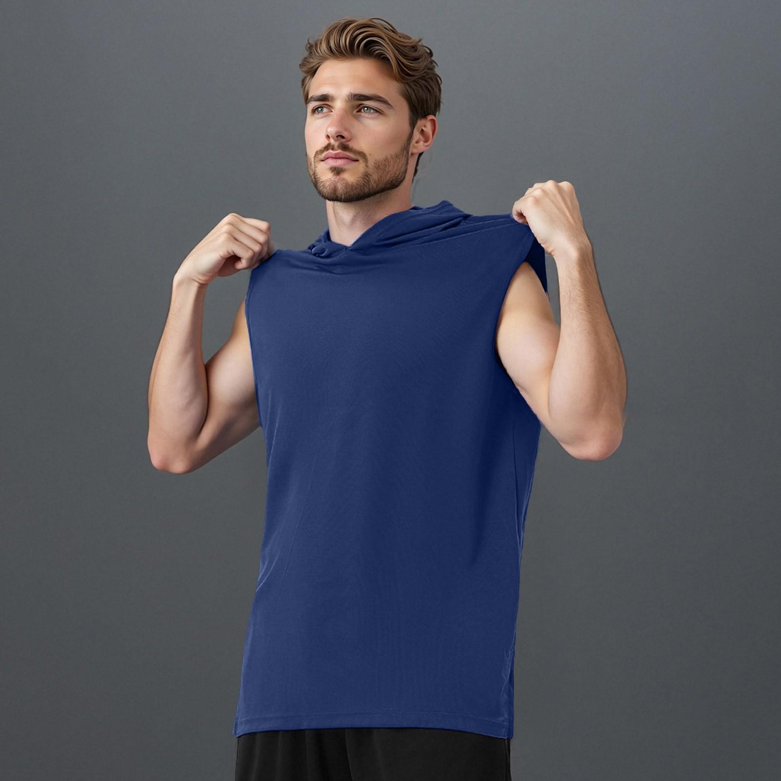 Чоловіча безрукавка з важким жилетом і капюшоном. Повсякденна футболка без рукавів XL Темно-синій
Чоловіча безрукавка з важким жилетом і капюшоном. Повсякденна футболка без рукавів XL Темно-синій