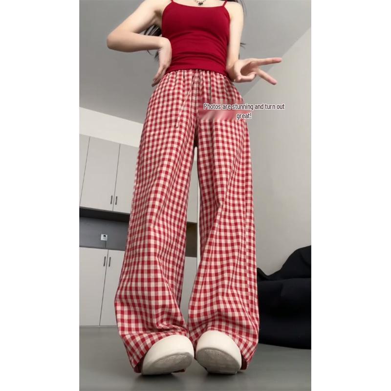 Women s Lazy Red Plaid Wide-Leg Cotton Linen Pants, Early Autumn Casual Floor-Length Style S
Women s Lazy Red Plaid Wide-Leg Cotton Linen Pants, Early Autumn Casual Floor-Length Style S
