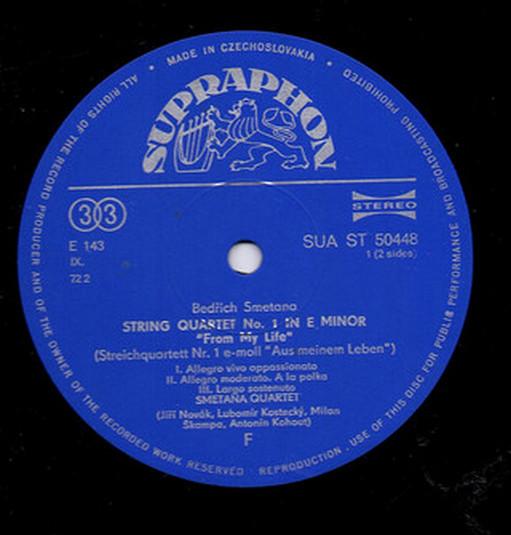 LP Record SMETANA QUARTET Smetana String Quartet No. 1 From SUAST50448 SUPRAPHON 1972 Czechoslov Classical Used
LP Record SMETANA QUARTET Smetana String Quartet No. 1 From SUAST50448 SUPRAPHON 1972 Czechoslov Classical Used