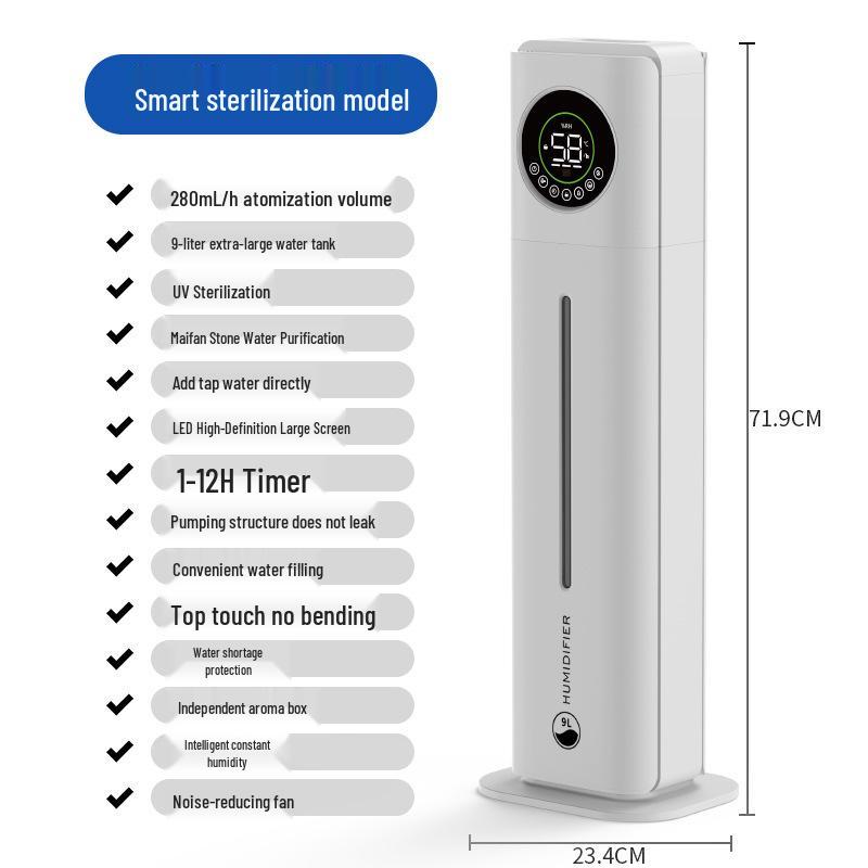 Large Capacity 9L Floor Standing Humidifier with Digital Display, UV Sterilization, Smart Water Pump, Remote Control & High Mist Volume Europe, North America
Large Capacity 9L Floor Standing Humidifier with Digital Display, UV Sterilization, Smart Water Pump, Remote Control & High Mist Volume Europe, North America