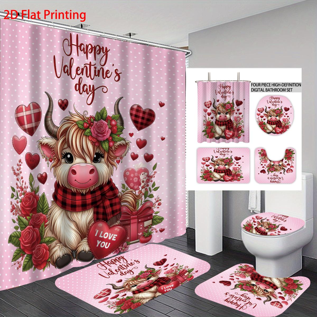 4Pcs Pink Valentine S Day Romantic Highland Cow Print 180X180 Waterproof Shower Curtain Floor Mat Toilet Mat U-Shaped Mat
4Pcs Pink Valentine S Day Romantic Highland Cow Print 180X180 Waterproof Shower Curtain Floor Mat Toilet Mat U-Shaped Mat