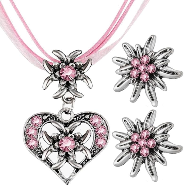 Fashionable Heart Pendant Necklace Edelweiss Earrings Set for Women Ribbon Cord Choker Oktoberfest Party Banquets Jewelry
Fashionable Heart Pendant Necklace Edelweiss Earrings Set for Women Ribbon Cord Choker Oktoberfest Party Banquets Jewelry