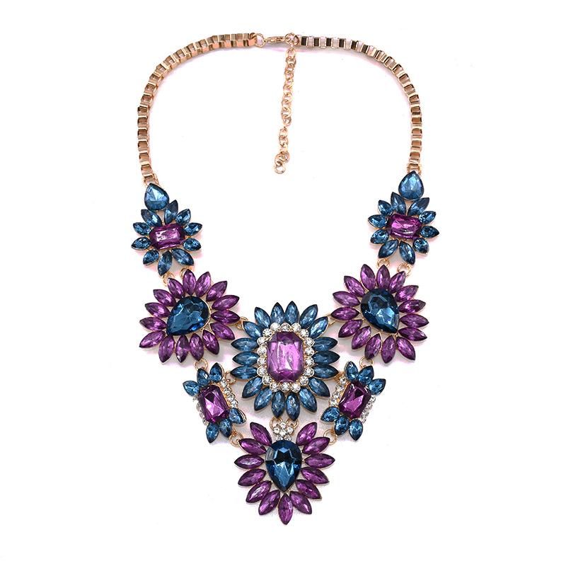 Модное преувеличенное короткое ожерелье из сплава с полным бриллиантовым цветком фиолетовый